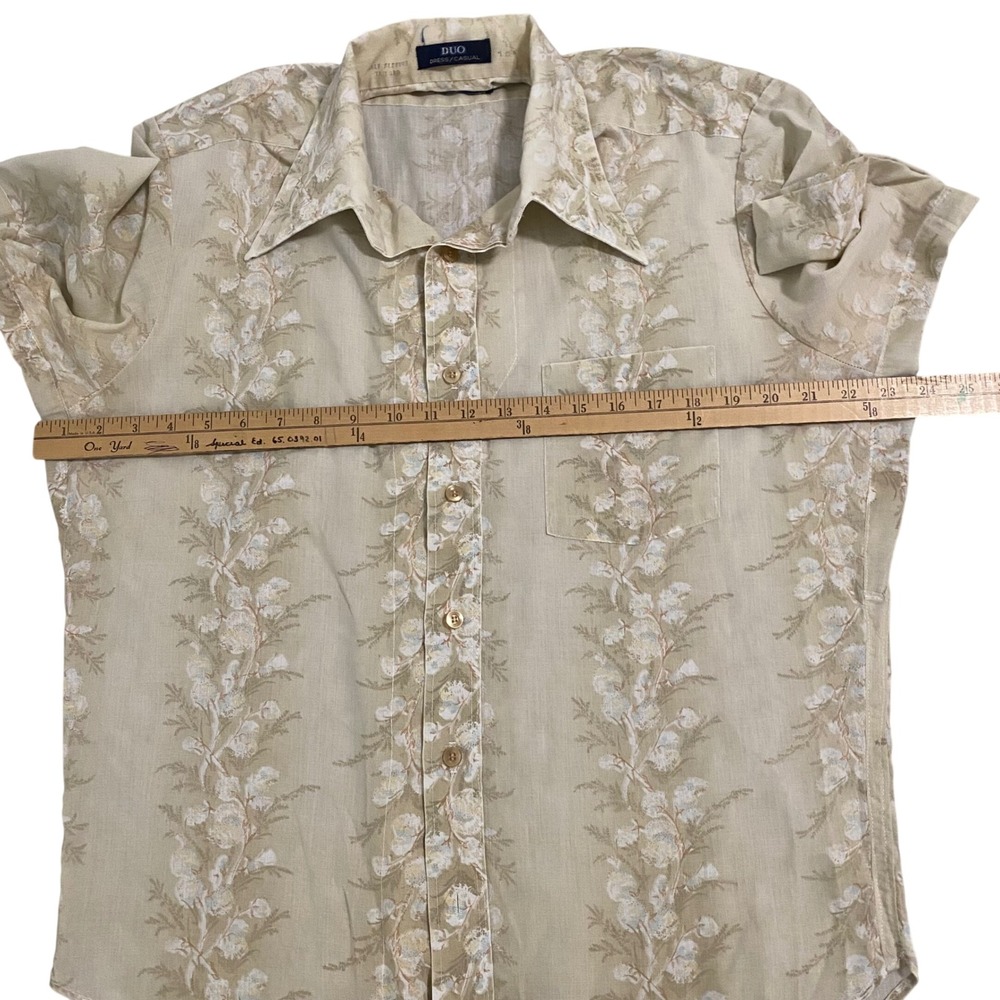 Vintage Career Club Duo Mens Tan Floral Short Sleeve Button Down 60s 70s16.5 USA
